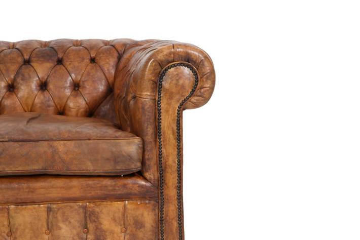Antico divano 2 posti chesterfield club inglese originale marrone cognac