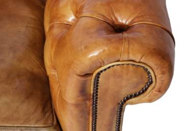 Antico divano chesterfield club 3 posti inglese originale in pelle marrone tabacco