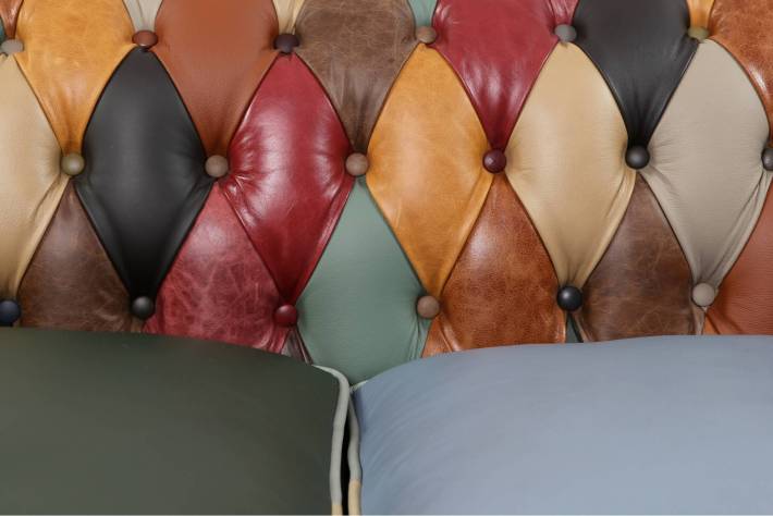 Divano Chesterfield club 2 posti harlequin patchwork inglese originale