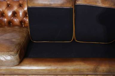 Antico divano chesterfield club 3 posti inglese originale in pelle marrone tabacco