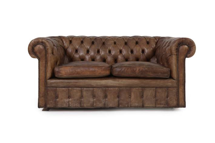 Divano Chesterfield club antico 2 posti inglese originale marrone cognac