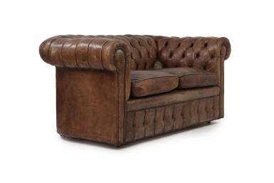 Divano Chesterfield club antico 2 posti inglese originale marrone cognac