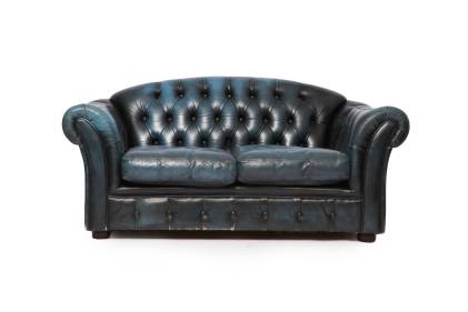 Divano Chesterfield club 2 posti inglese originale vintage blu petrolio 