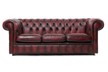 Divano 3 posti chesterfield club inglese originale vintage in pelle rosso bordeaux anticato