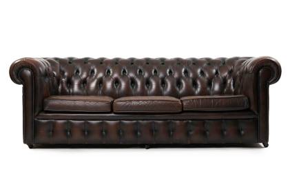 Divano Chesterfield club 4 posti vintage inglese originale in pelle marrone 