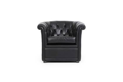 Poltrona chesterfield a pozzetto inglese originale vintage nera 