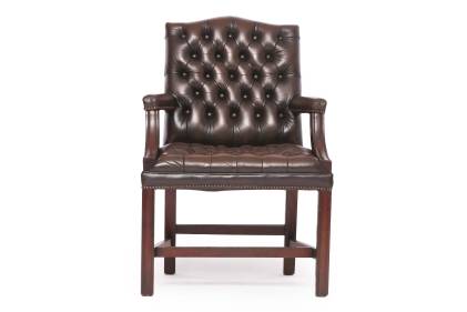 Poltrona chesterfield Director vintage originale in pelle marrone testa di moro 