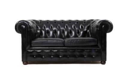 Divano Chesterfield club 2 posti inglese originale vintage in pelle blu scuro 