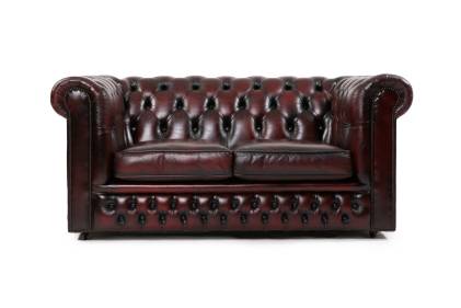 Divano Chesterfield club 2 posti vintage inglese originale bordeaux scuro 